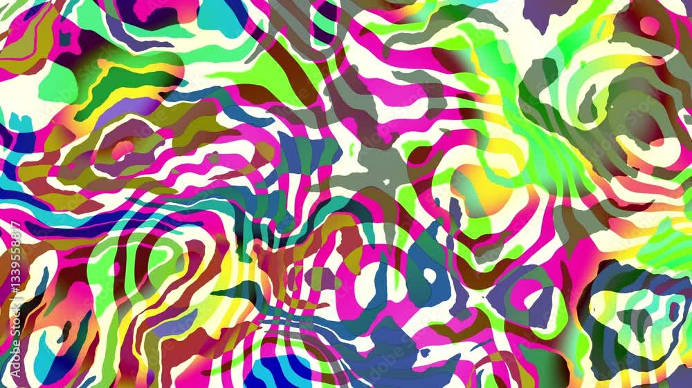 Poster colorful abstract psychedelic fluid background for summer music festival. loop vj background