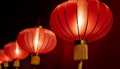 A balanced layout featuring traditional Chinese lanterns on one side, leaving ample space for text, perfect for festive design