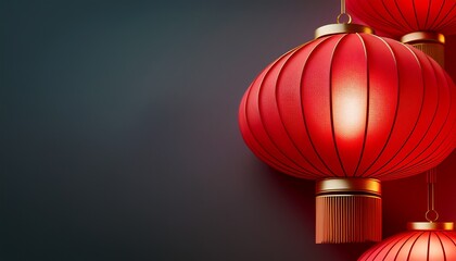 A balanced layout featuring traditional Chinese lanterns on one side, leaving ample space for text, perfect for festive design