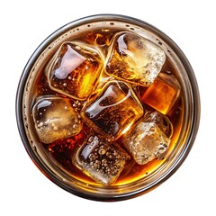 Refreshing Iced Cola In A Glass, Capturing The Bubbly Fizz And Melting Ice Cubes On A Bright White Background