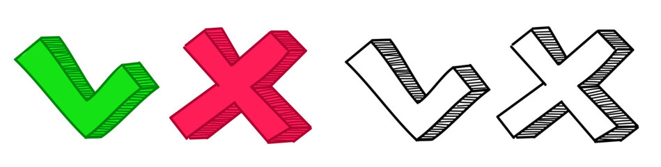 Obraz premium Doodle set of check mark and cross. Yes and No vector illustration. Agree and disagree sign. Approve or deny.