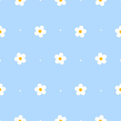 Seamless pattern with white flowers on blue background for Your spring  natural design