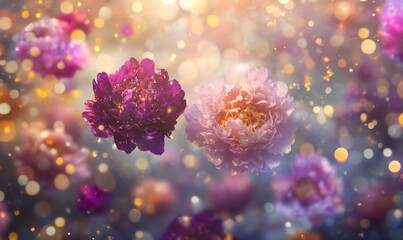Fototapeta premium A close up of two pink flowers with a blurry background