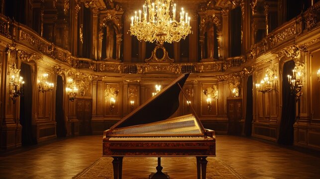 Concert Harpsichord Under Soft Chandeliers