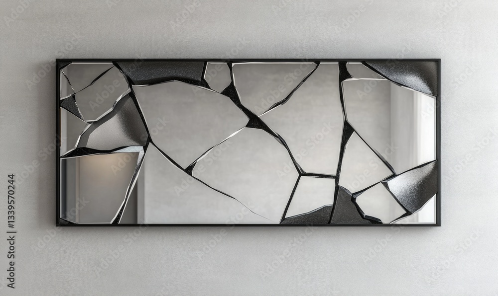 Poster a mirror with a broken frame and a shattered reflection