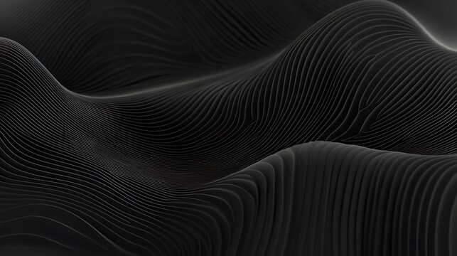 Abstract Black Waves With Parallel Lines Form A Landscape