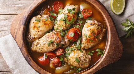 Photographie studio de plat mijot de poulet coco et chorizo