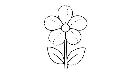 Black Dashed Lines on a Flower for Kids&rsquo; Tracing Practice