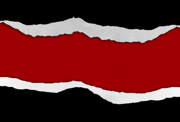 Ripped black paper on red background