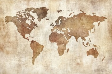 Fototapeta na wymiar A vintage world map showing continents and geographical features