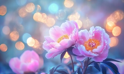 Fototapeta premium A close up of two pink flowers with a blurry background