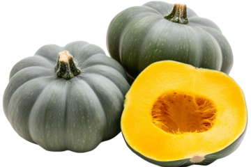 Fresh green acorn squash autumn harvest on transparent background cut