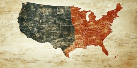 A divided country map with two distinct color regions