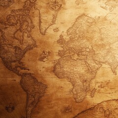 Fototapeta premium A vintage world map depicting continents and nautical navigation