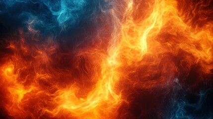 Fiery and icy clashing energies.  Abstract swirling flames and ice