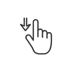 Obraz premium Swipe down icon, Hand pointer swiping down icon for mobile app instructions, touch interface guides, user tutorials, scrolling indicators, and digital product onboarding materials