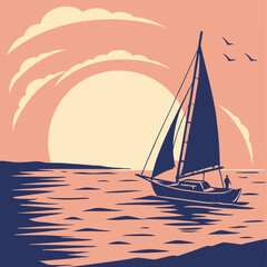 sailboat on the sea vector design