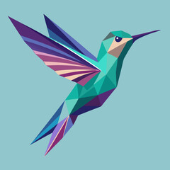 Low Poly Colorful Hummingbird Cartoon Vector Colorful Bird Illustration Vector Design