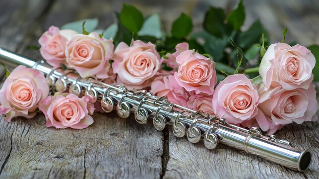 Shining Silver Flute and Rose Bouquet
