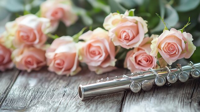 Shining Silver Flute and Rose Bouquet