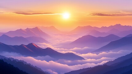 Fototapeta premium A Breathtaking Panorama of Mountain Ranges at Dawn with Sea of Clouds