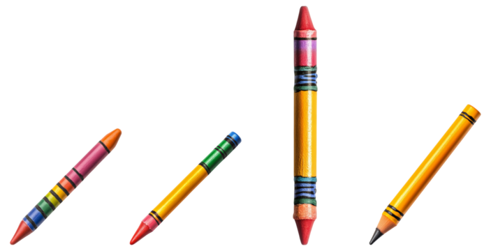 Colorful Crayons in a Vibrant Array on a White Background, Isolated on Transparent Background