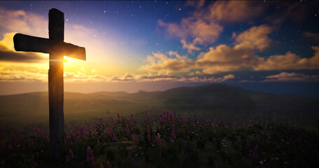 Big Wooden Cross Flowering Hill