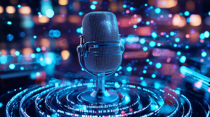 Vibrant Radio Broadcast Mic with Neon Sound Trails