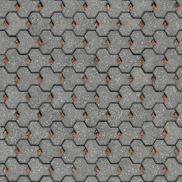 Seamless texture of gray interlocked concrete pavers