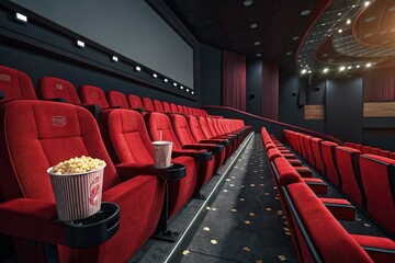 Comfortable Red Theater Seats Ready for Movie Night Generative AI