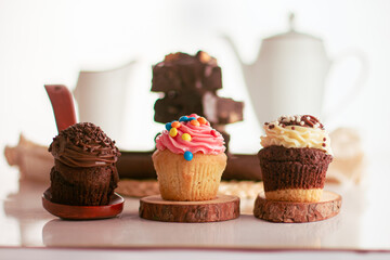 chocolate cupcakes on a wooden table