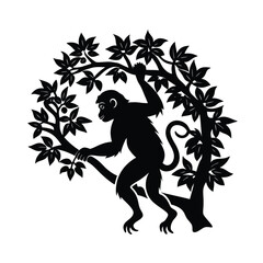 vector silhouette of a monkey with a tree