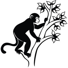 vector silhouette of a monkey tree