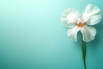 Obraz premium Easter Background, Easter Banner, Elegant White Iris Flower on Aqua Background Floral Design Spring Bloom