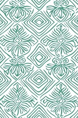 Fototapeta premium Stylized botanical pattern with geometric shapes, creating a distinctive and unique textile design, repeating motif