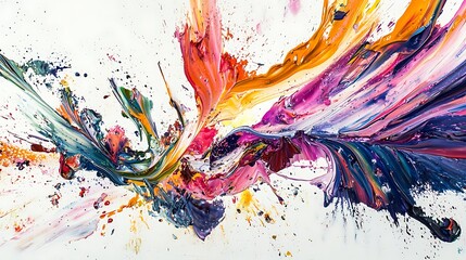 Vibrant color paints splashed across a white background, perfect for dynamic and creative abstract compositions.