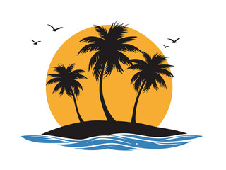 vector tropical island with palm trees and sun
