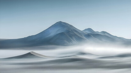 Fototapeta premium A rare desert fog rolling over a dune field in the Atacama Desert, softening the contours of the landscape