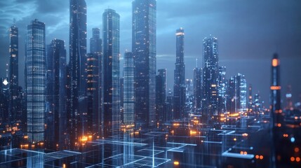 Obraz premium Futuristic Cityscape at Night, Digital Metropolis