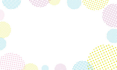 カラフルな色んな大きさの丸いドット柄の円が並ぶフレーム