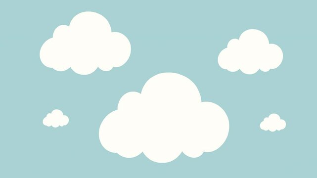 animation 4k video Cartoon clouds on a bright blue sky. Perfect for children's illustrations or whimsical designs.