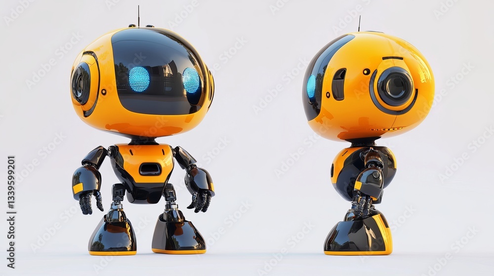 Poster happy robot 3d ai character chatbot mascot isolated on white background chatbot icon ai trendy techn