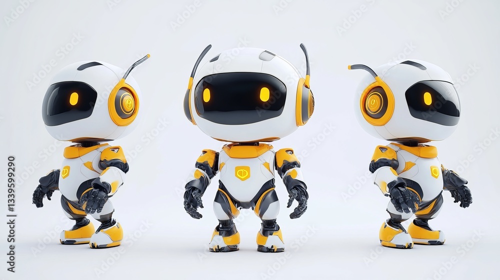 Poster happy robot 3d ai character chatbot mascot isolated on white background chatbot icon ai trendy techn