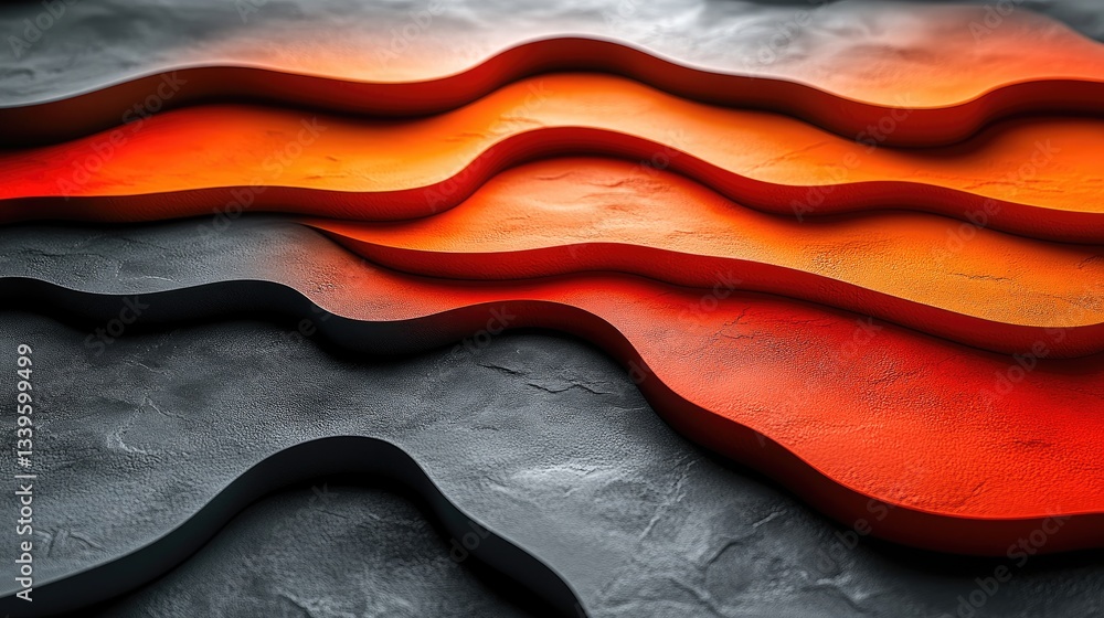 Poster abstract 3d rendering of layered, wavy surfaces in shades of orange and grey. ideal for backgrounds,