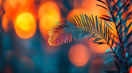 A detailed macro photograph of a textured palm leaf in focus