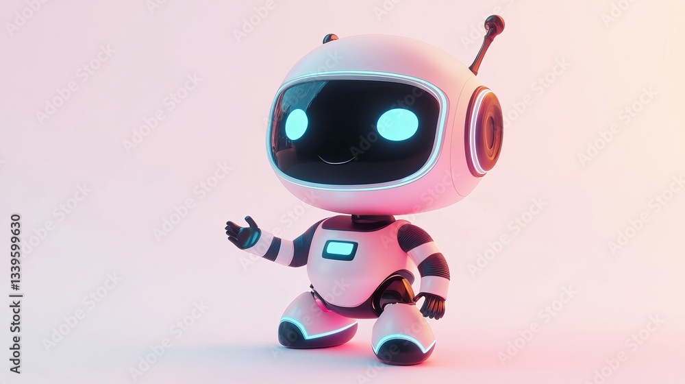 Poster happy robot 3d ai character chatbot mascot isolated on white background chatbot icon ai trendy techn