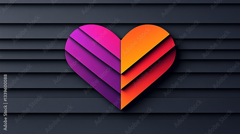Poster a multi colored layered heart design resting on dark background