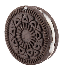 chocolate cookie with white cream filling isolated on a white background