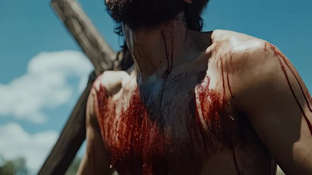 Intense moment of survival of Jesus and determination in the wilderness during a brutal challenge