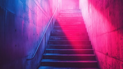 Fototapeta premium Neon-lit concrete staircase